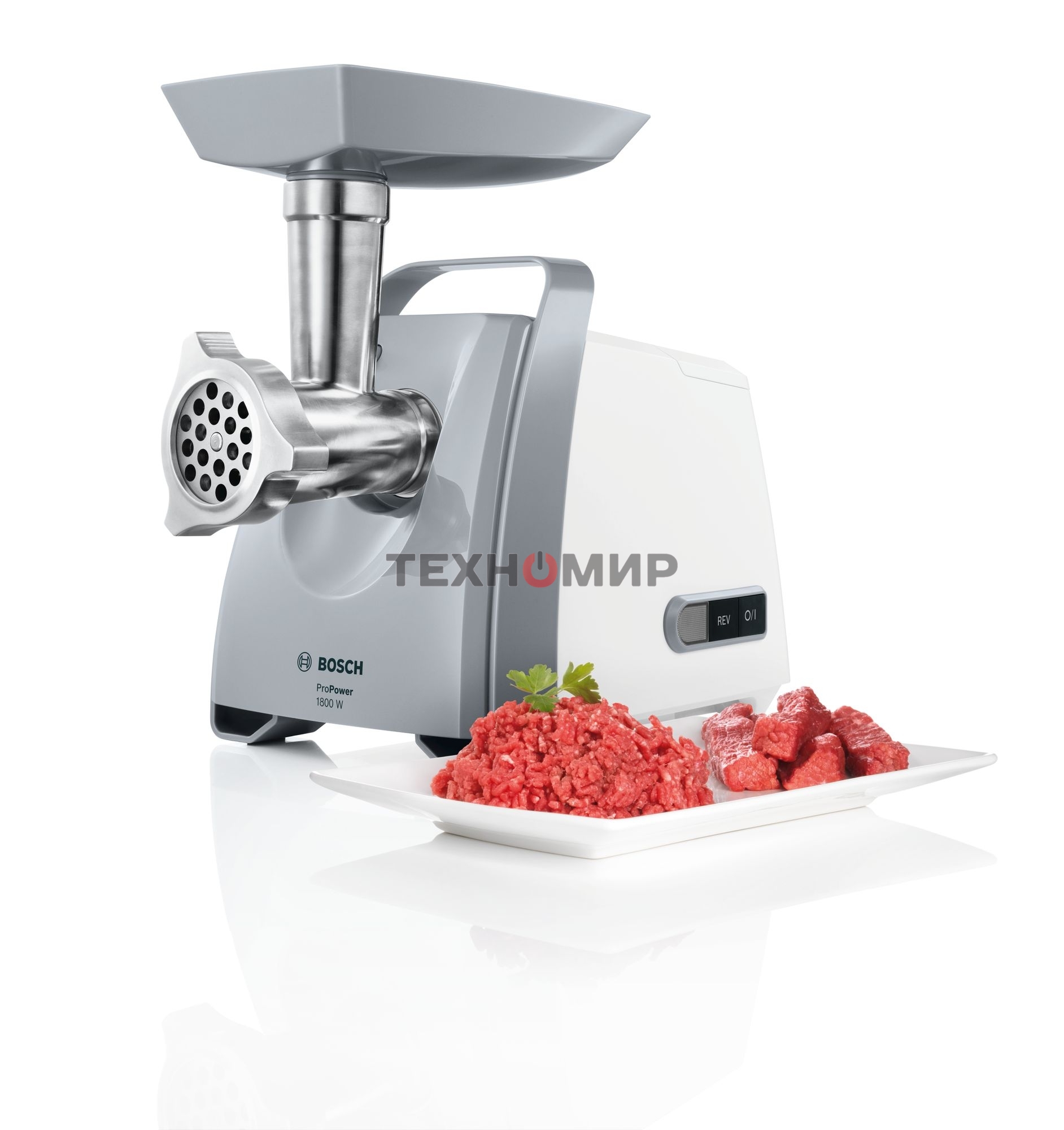 Мясорубка электрическая Bosch MFW 66020 белый/серый, 1800 Вт, 3.0 кг/мин, насадки - 5