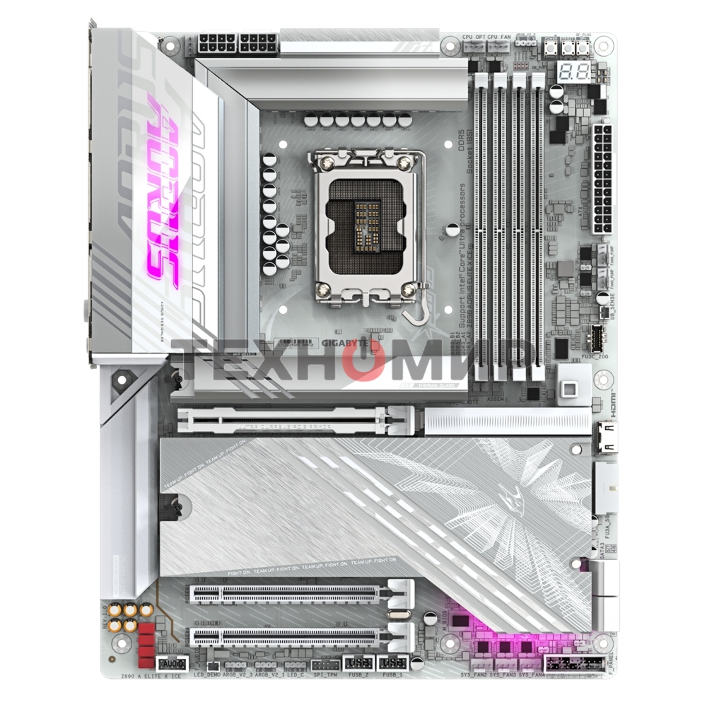 Материнская плата Gigabyte Z890 AORUS ELITE X ICE, LGA 1851, Intel Z890, 4xDDR5, 4xSATA, 5xM.2, 1xPCIe 5.0 x16, 1xPCIe 4.0 x4, 1xPCIe 4.0 x1, 1x 2.5Gb LAN, 4xUSB-A 3.2 Gen 1, 2xUSB-A 3.2 Gen 2, 4xUSB-A 2.0, 1xUSB-C (Thunderbolt 4), 2x3.5 мм, 7.1, ATX