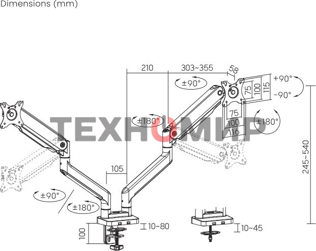 Кронштейн для мониторов Ultramounts UM731 черный 17