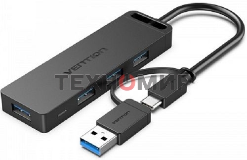 Концентратор Vention OTG USB-C+USB 3.0/4xUSB 3.0 порта черный - 0.15м. Концентратор Vention OTG USB-C+USB 3.0/4xUSB 3.0 порта черный - 0.15м.