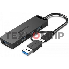 Концентратор Vention OTG USB-C+USB 3.0/4xUSB 3.0 порта черный - 0.15м. Концентратор Vention OTG USB-C+USB 3.0/4xUSB 3.0 порта черный - 0.15м.
