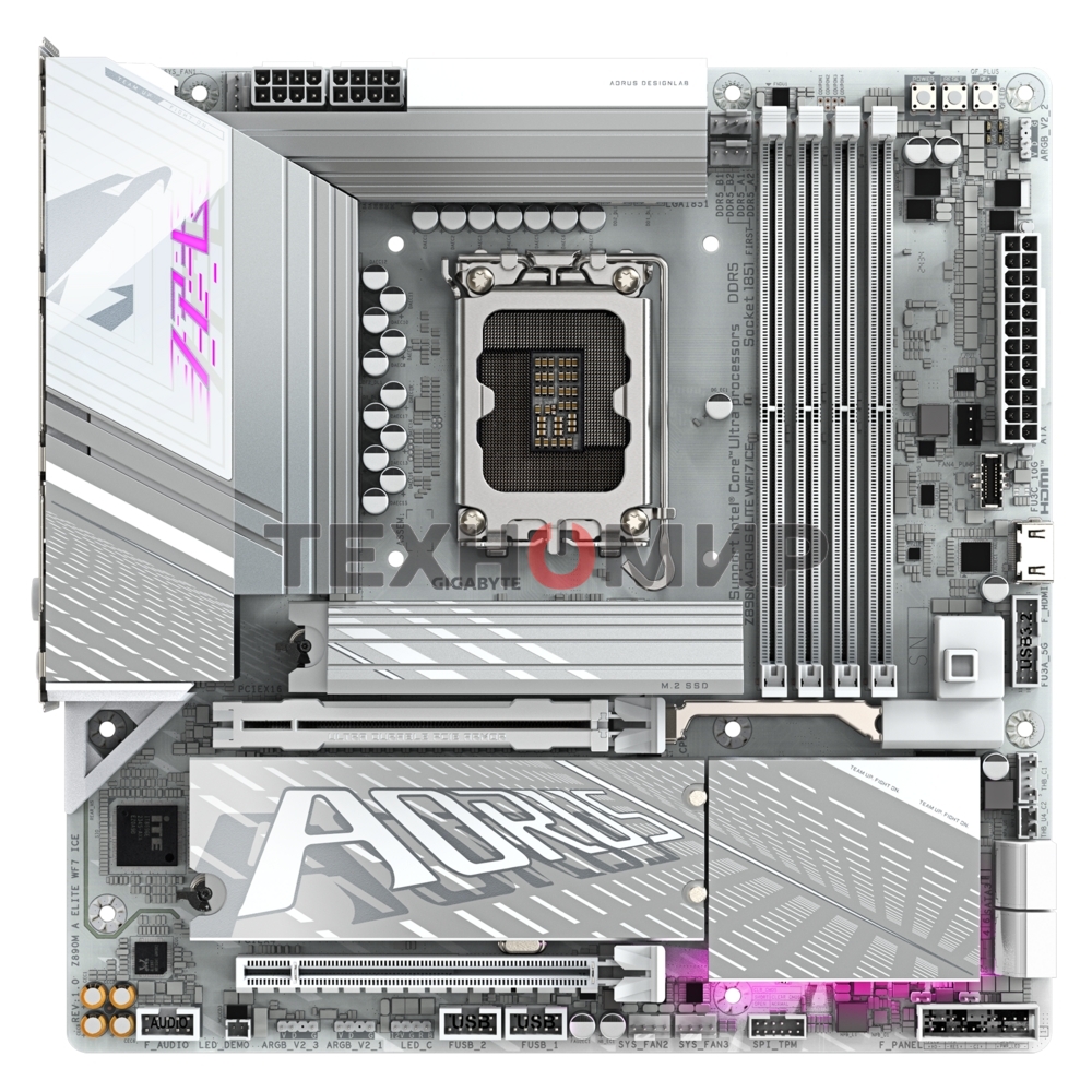Материнская плата Gigabyte Z890M AORUS ELITE WIFI7 ICE, LGA 1851, Intel Z890, 4xDDR5, 4xSATA, 3xM.2, 1xPCIe 4.0 x4, 1xPCIe 5.0 x16, 1xDP, 1xUSB-C, 1x 2.5Gb LAN, 1xUSB-A 3.2 Gen 2, 4xUSB-A 3.2 Gen 1, 2x3.5 мм, TOSLINK, 7.1, 1xUSB4, mATX