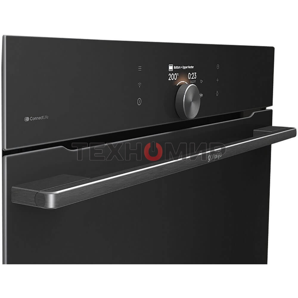 Встраиваемая электрическая духовка Gorenje BP6138B, объем 77 л, макс. температура 320 градусов, сенсорное/поворотное управление, Wi-Fi, пиролитическая очистка, телескопические направляющие на одном уровне, термощуп, AirFry, автоматические программы, динам