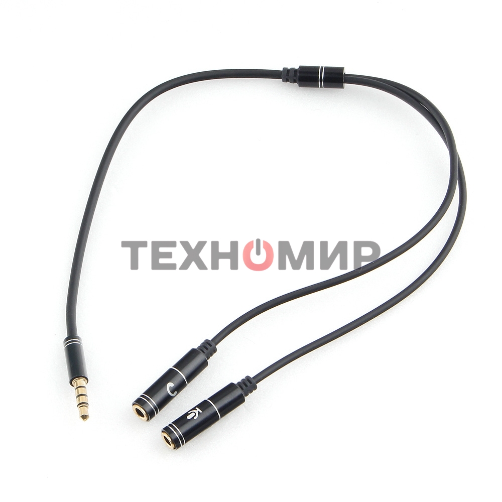 Кабель аудио Cablexpert CCAB-02-35MYHM-0.2MB. 3.5 Jack 4pin(M)/2х 3.5 Jack(F) наушники и микрофон, черный, 0.2м, блистер