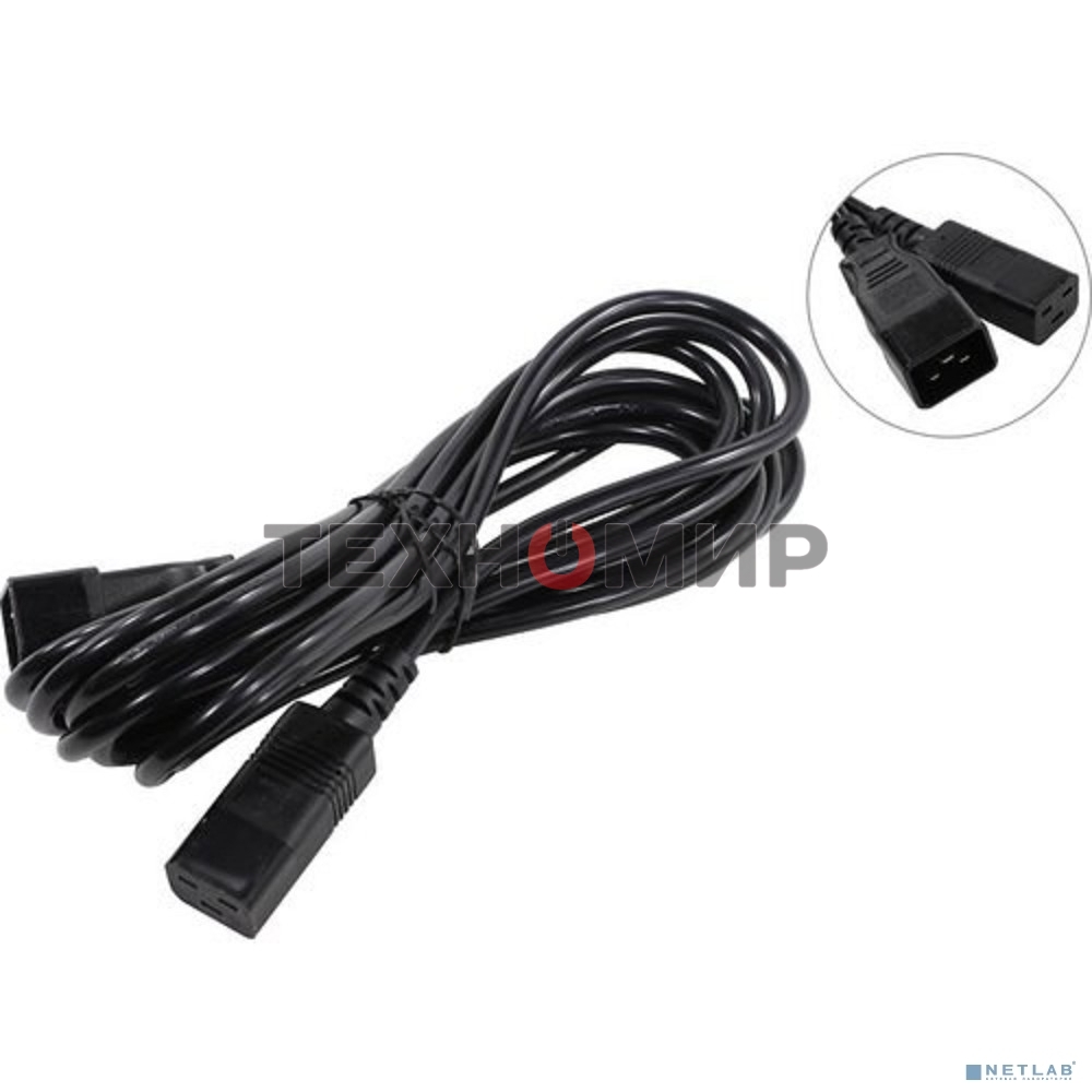 Кабель питания (UPS) ExeGate Power EC20-5P (С19->С20) VDE-250V-3*1.5-СU, 16А, черный, 5м