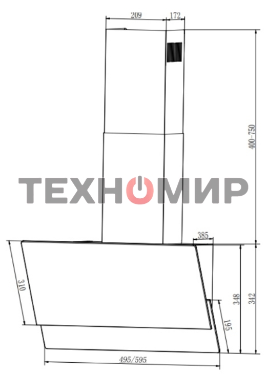 Вытяжка наклонная Elikor Vertex WH 50 белый, 50 см, 750 куб. м/ч, 56 дБ