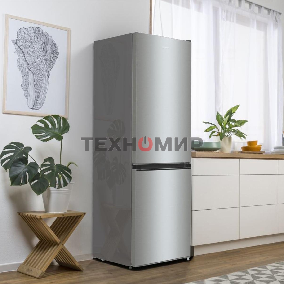 Холодильник Gorenje NRKE62XL серебристый металлик двухкамерный 203/99л морозилка снизу, No Frost