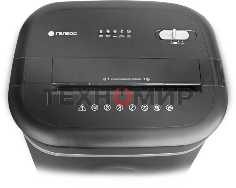 Шредер ГЕЛЕОС УМ28-4, DIN P-4 (4 ур-нь секр.), фрагмент 3,9х30мм, 19-21 лист (70г/м2), CD/пл.карты/скрепки/скобы, 28 литров