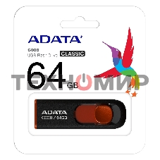 Флешка USB ADATA С008 (AC008-64G-RKD), 64Gb, USB 2.0, R/W 15/5, черный/красный