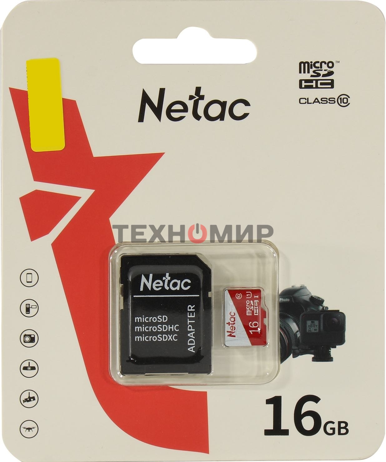 Флеш карта Netac P500 ECO 16Gb MicroSDHC C10 up to 80Mb/s, retail pack with SD Adapter