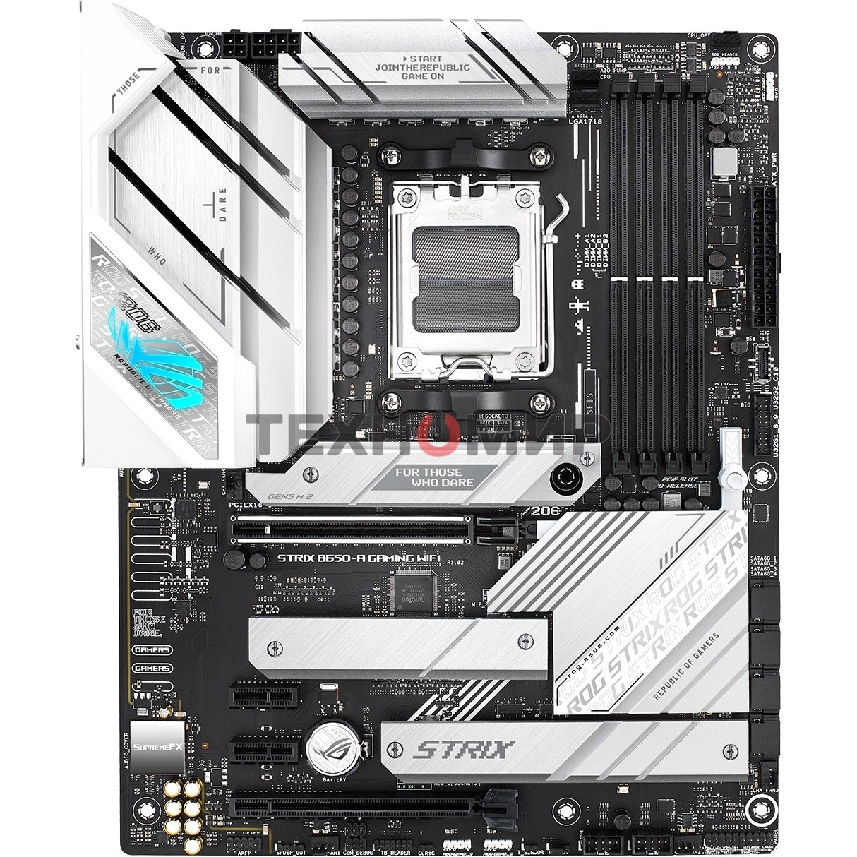 Материнская плата ASUS ROG STRIX B650-A GAMING WIFI, AM5, AMD B650, 4xDDR5, 4xSATA, 3xM.2, 1xPCIe 4.0 x16, 1xPCIe 4.0 x4, 1xHDMI, 1xDP, 1x 2.5Gb LAN, 3xUSB-A 3.2 Gen 2, 4xUSB 2.0, 5x3.5 мм, 7.1, Standard-ATX