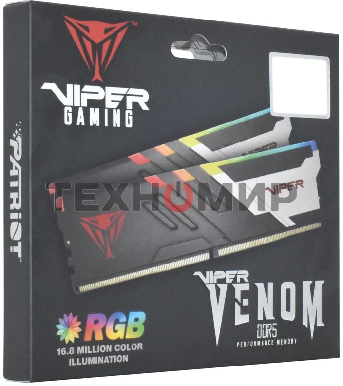 Оперативная память Patriot Viper Venom, DDR5, 32GB (2x16GB), 6800MHz, CL34, DIMM, с радиаторами, RGB, черный