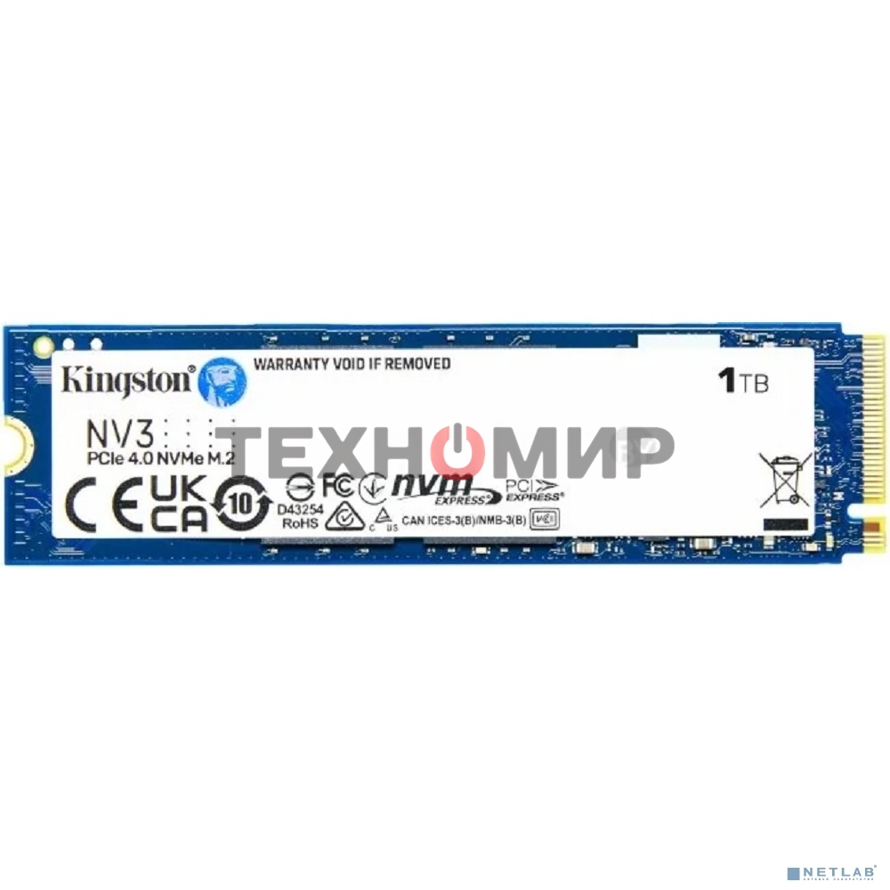 Накопитель SSD Kingston NV3, 1Tb, M.2 2280, NVMe, PCIe 4.0, R/W 6000/4000