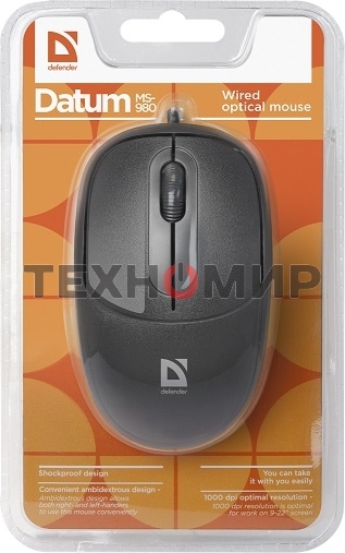 Мышь проводная Defender Datum MS-980 черный, 1000 dpi, USB, кнопки - 3