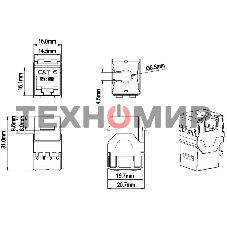 Модуль универсальный Hyperline KJ9, keystone, 1хRJ45, 90°, кат. 6, неэкр., 1 шт, черный
