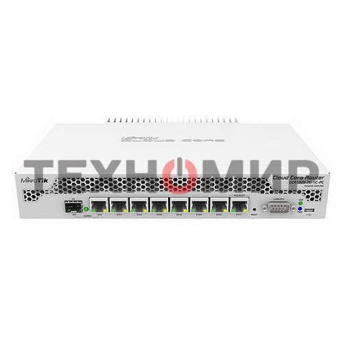 Маршрутизатор Mikrotik CCR1009-7G-1C-PC with Tilera Tile-Gx9 CPU (9-cores, 1Ghz per core), 1Gb RAM, 7xGbit LAN, 1x Combo port (1xGbit LAN or SFP), RouterOS L6, passive cooling desktop enclosure, rackmount ears, PSU