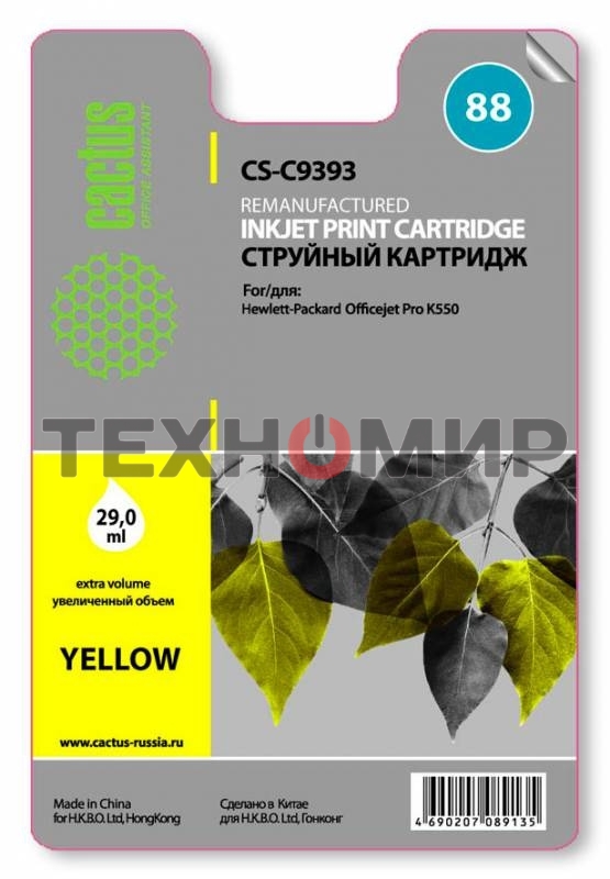 Картридж струйный Cactus CS-C9393 желтый для №88 HP Officejet Pro K550 (29мл)