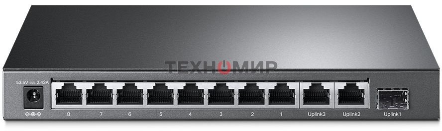 Коммутатор TP-Link 8-port 10/100Mbps Unmanaged PoE switch, 2 Gb RJ45 + 1 Gb SFP uplinks, PoE budget up to 124W