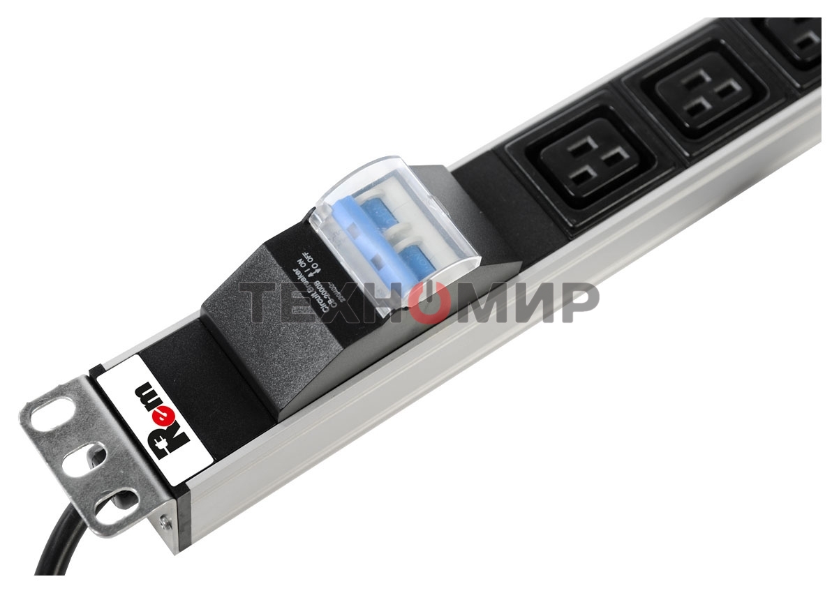 Блок силовых розеток Rem Rem-16, IEC 60320 С19 х 6, вход Schuko, шнур 3 м, 45х484х45 мм (ВхШхГ), 16А, автомат