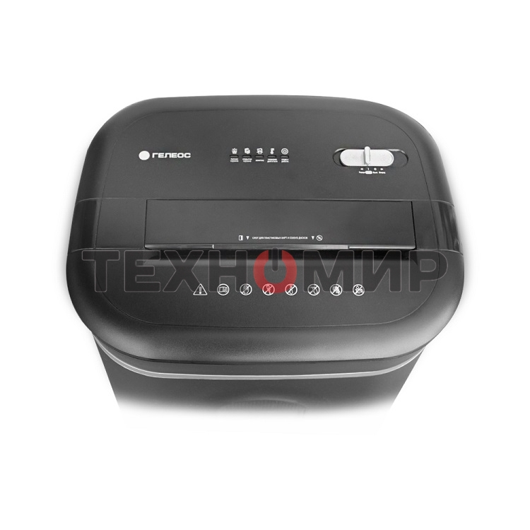 Шредер ГЕЛЕОС УМ28-4, DIN P-4 (4 ур-нь секр.), фрагмент 3,9х30мм, 19-21 лист (70г/м2), CD/пл.карты/скрепки/скобы, 28 литров