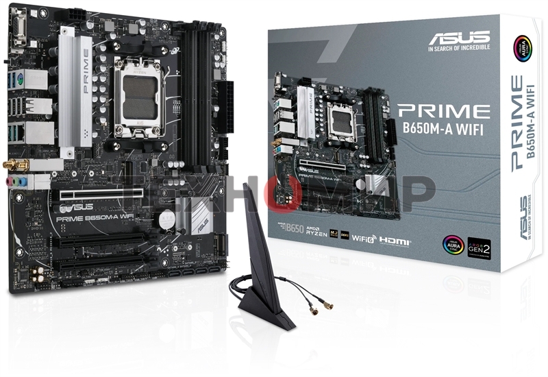 Материнская плата ASUS PRIME B650M-A WIFI II, AM5, AMD B650, 4xDDR5, 4xSATA, 2xM.2, 1xPCI-E 4.0 x16, 2xPCI-E 4.0 x1, 1xHDMI, 1xDP, 1xVGA, 1x 2.5Gb LAN, 2xUSB-A 3.2 Gen 2, 2xUSB-A 3.2 Gen 1, 4xUSB-A 2.0, 3x3.5 мм, 7.1, Micro-ATX