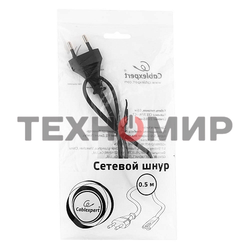 Кабель питания для ноутбуков, аудио/видео техники Gembird 0.5м, 2-pin, черный, пакет