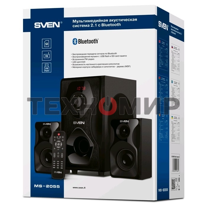 Акустическая система SVEN AC MS-2055, черный (55Вт, FM-тюнер, USB/SD, дисплей, ПДУ, Bluetooth)