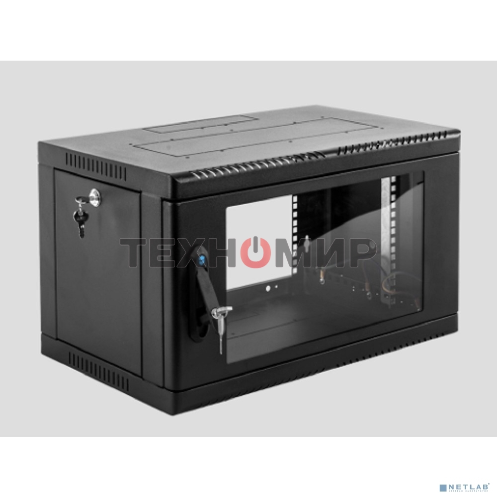 Шкаф коммутационный ЦМО (ШРН-6.500-9005) настенный 6U 600x500 мм пер. дв. стекл 200 кг черный 470 мм 180 град.
