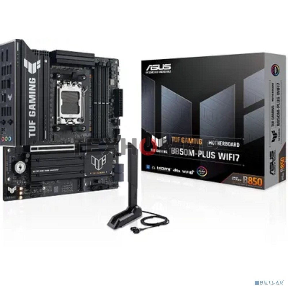 Материнская плата Asus TUF GAMING B850M-PLUS WIFI7, AM5, AMD B850, 4xDDR5, 4xSATA, 3xM.2, 1xPCIe 5.0 x16, 1xPCIe 3.0 x1, 1xDP, 1xHDMI, 1x2.5Gb LAN, Wi-Fi 7, Bluetooth 5.4, 1xUSB-C 20Gbps, 3xUSB-A 10Gbps, 4xUSB-A 5Gbps, 4xUSB-A 2.0, 3x3.5 мм, 7.1, mATX