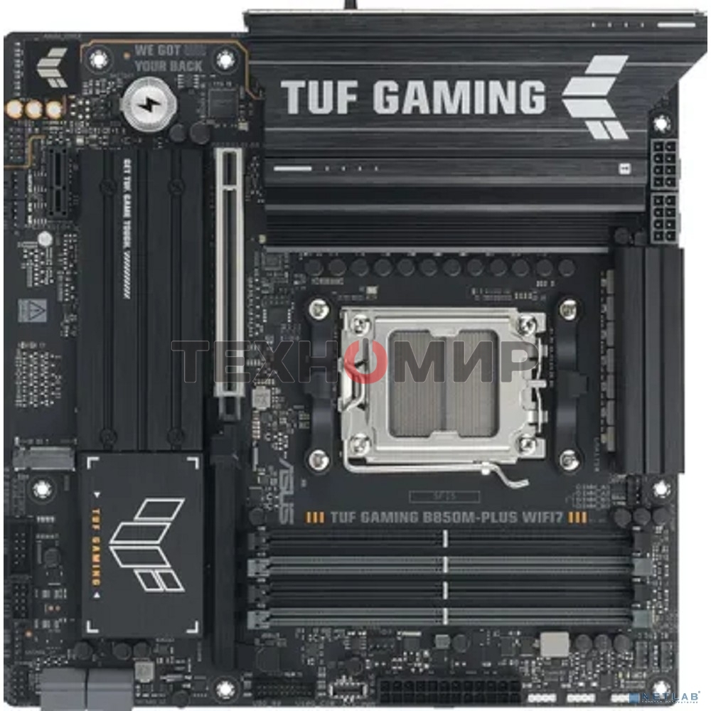 Материнская плата Asus TUF GAMING B850M-PLUS WIFI7, AM5, AMD B850, 4xDDR5, 4xSATA, 3xM.2, 1xPCIe 5.0 x16, 1xPCIe 3.0 x1, 1xDP, 1xHDMI, 1x2.5Gb LAN, Wi-Fi 7, Bluetooth 5.4, 1xUSB-C 20Gbps, 3xUSB-A 10Gbps, 4xUSB-A 5Gbps, 4xUSB-A 2.0, 3x3.5 мм, 7.1, mATX