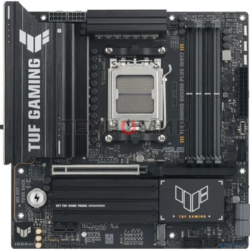 Материнская плата Asus TUF GAMING B850M-PLUS WIFI7, AM5, AMD B850, 4xDDR5, 4xSATA, 3xM.2, 1xPCIe 5.0 x16, 1xPCIe 3.0 x1, 1xDP, 1xHDMI, 1x2.5Gb LAN, Wi-Fi 7, Bluetooth 5.4, 1xUSB-C 20Gbps, 3xUSB-A 10Gbps, 4xUSB-A 5Gbps, 4xUSB-A 2.0, 3x3.5 мм, 7.1, mATX