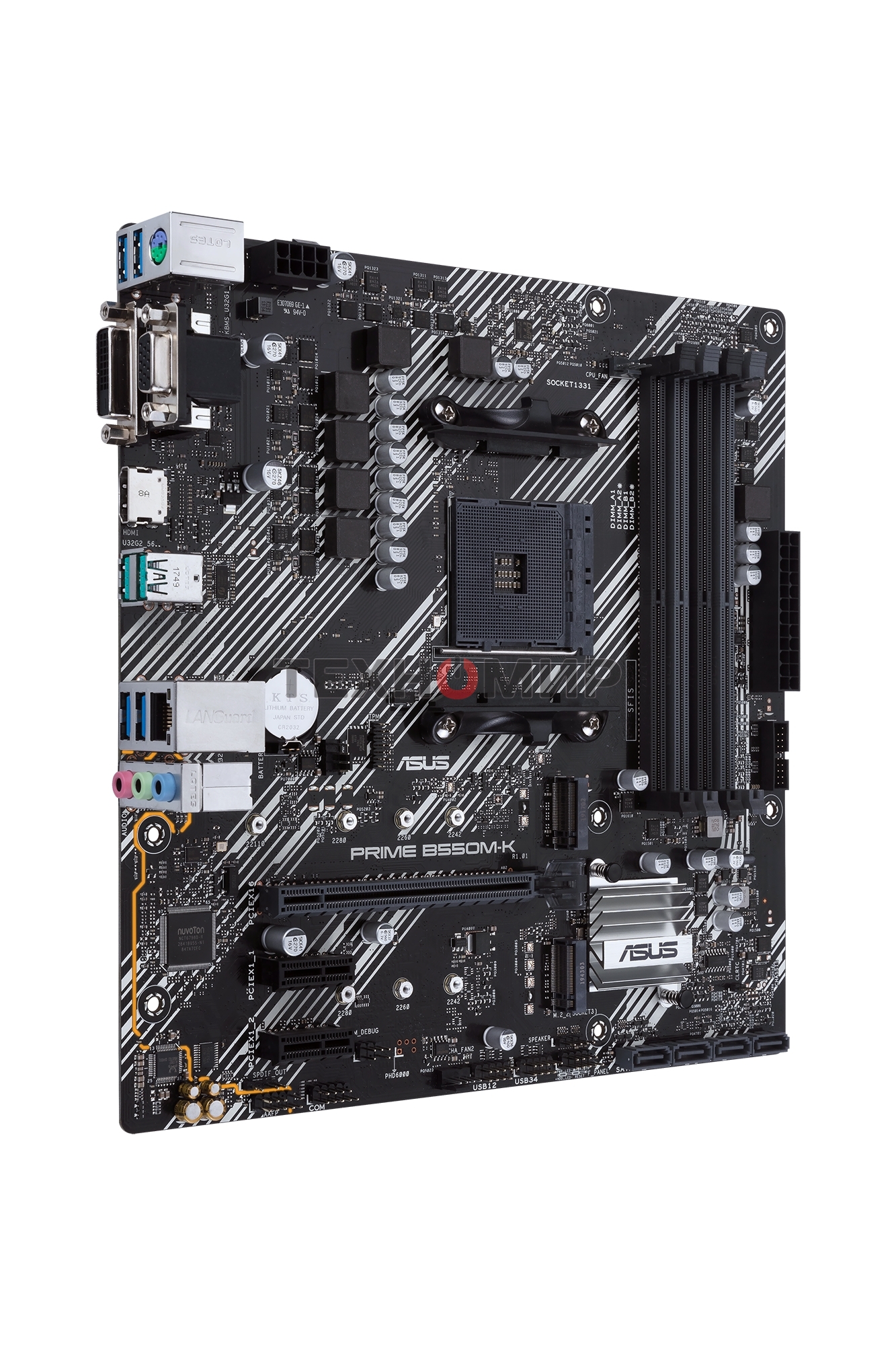 Материнская плата ASUS PRIME B550M-K, AM4, AMD B550, 4xDDR4, 4xSATA, 2xM.2, 1xPCIe 4.0 x16, 2xPCIe x1, 1xDVI-D, 1xHDMI, 1xVGA, 1x 1Gb LAN, 4xUSB 3.2 Gen 1, 2xUSB 3.2 Gen 2, 3x3.5 мм, 7.1, mATX