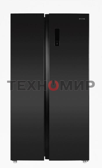 Холодильник Maunfeld MFF177NFSB черный глянц. двухкамерный 263/170л морозилка сбоку, No Frost, Side by Side