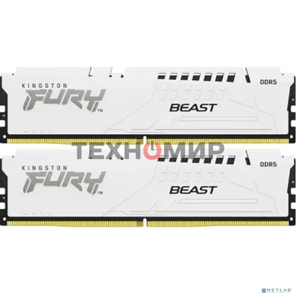 Оперативная память Kingston Fury Beast, DDR5, 32Gb (2x16 Gb), 5600 MHz, CL36, DIMM, радиатор, белый