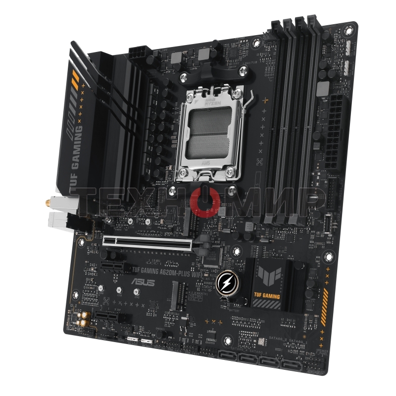 Материнская плата ASUS TUF GAMING A620M-PLUS WIFI, AM5, AMD A620, 4xDDR5, 4xSATA, 2xM.2, 1xPCIe 4.0 x16, 2xPCIe x1, 2xDP, 1xHDMI, 1x 2.5Gb LAN, 4xUSB-A 2.0, 2xUSB-A 3.2 Gen 1, 3x3.5 мм, 7.1, mATX