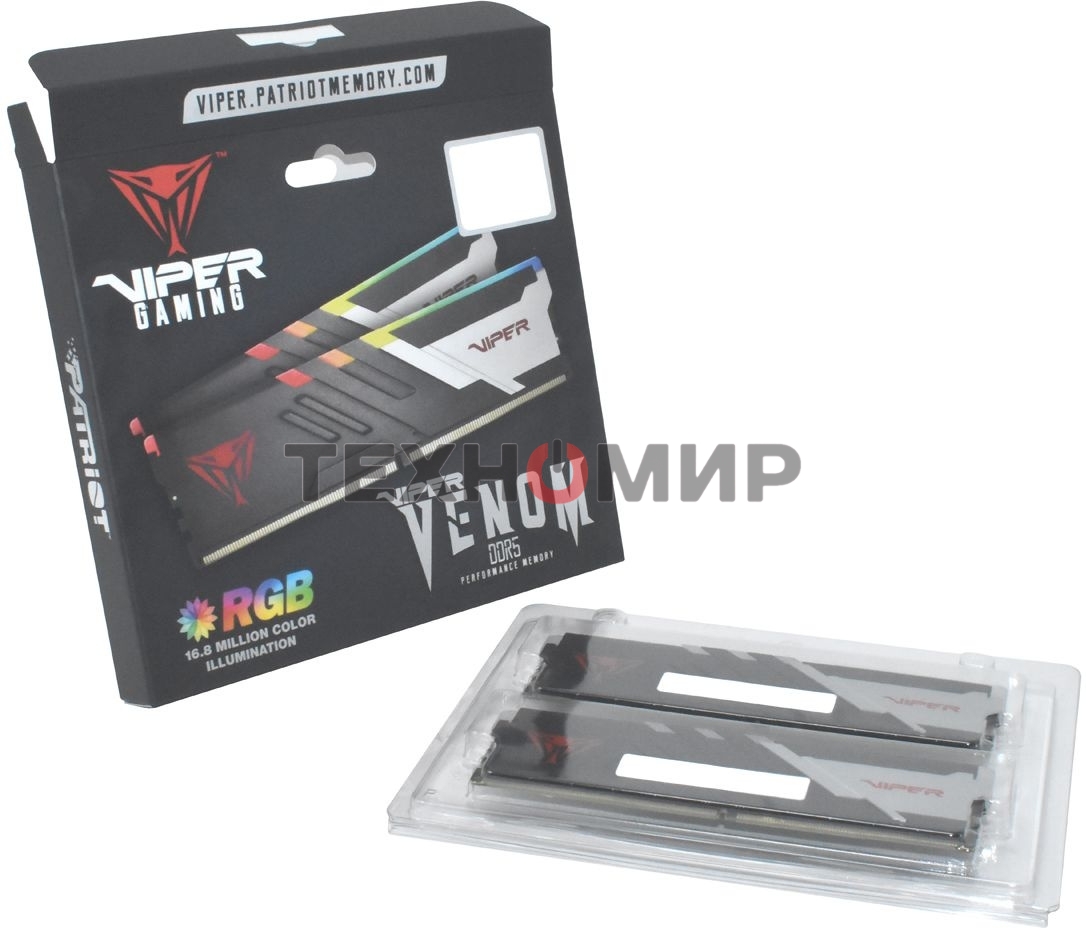 Оперативная память Patriot Viper Venom, DDR5, 32GB (2x16GB), 7400MHz, CL36, DIMM, с радиаторами, RGB, черный