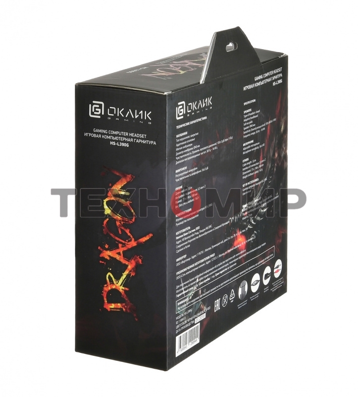 Гарнитура проводная Oklick HS-L390G DRAGON black/red 1.8m (JD-728S)