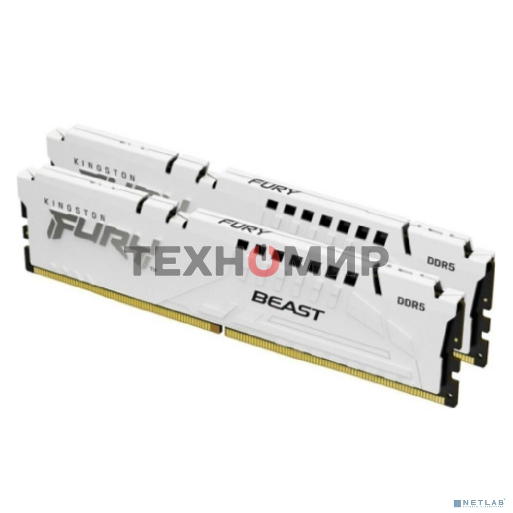 Оперативная память Kingston Fury Beast, DDR5, 32Gb (2x16GB), 6000MHz, CL36, DIMM, с радиаторами, белый