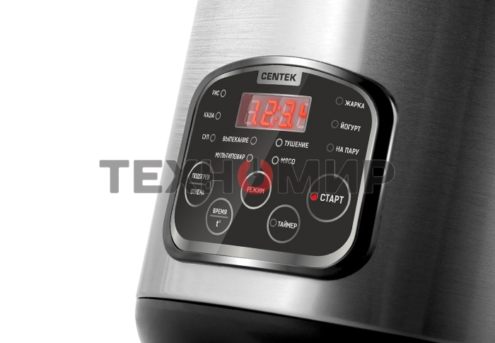 Мультиварка Centek CT-1490 (сталь)скороварка,1000Вт; 5.0л, 8 программ, ненагр крышка, а/п покр(4)