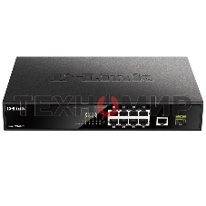 Коммутатор D-Link DGS-1010MP/A1A, L2 Unmanaged Switch with 9 10/100/1000Base-T portsand 1 1000Base-X SFPports(8 PoE ports 802.3af/802.3at (30 W), PoE Budget 125 W)