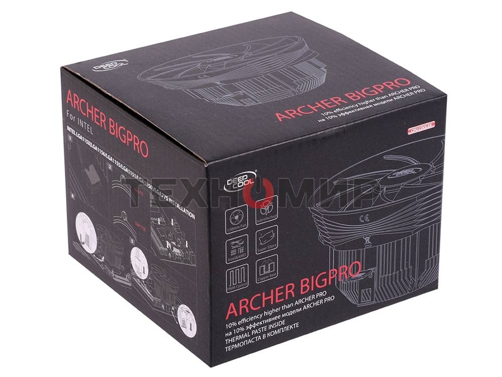 Кулер для процессора DEEPCOOL ARCHER BIGPRO серебристый/синий, 120 мм, алюминий/медь, 2000 об/мин, 29.7 дБ, 4 pin, 125 Вт, 70 мм
