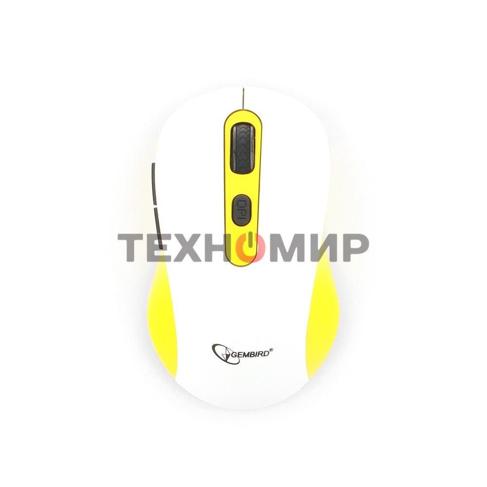 Мышь беспроводная Gembird MUSW-221-Y белый/желтый, 1600 dpi, радиоканал, USB, кнопки - 6