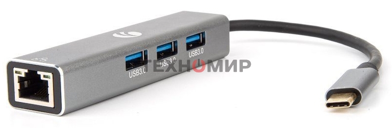 USB-концентратор USB 3.1 Type-Cm --> RJ-45+3port USB3.0(f) Aluminum Shell VCOM DH311A