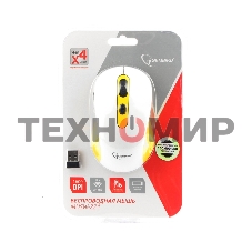 Мышь беспроводная Gembird MUSW-221-Y белый/желтый, 1600 dpi, радиоканал, USB, кнопки - 6