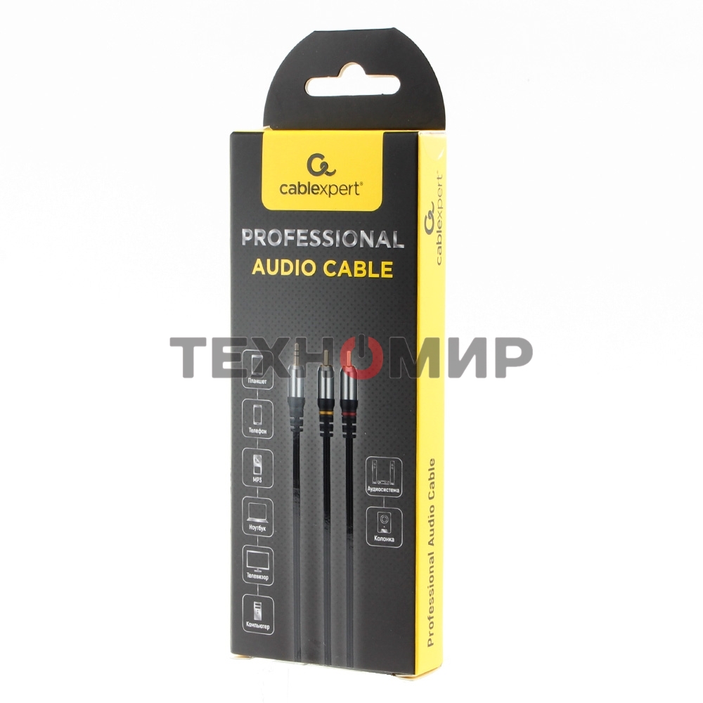 Кабель аудио Cablexpert CCAB-02-35M2RM-1.5MB. 3.5 Jack(M)/2х RCA (M), черный, 1.5м, блистер