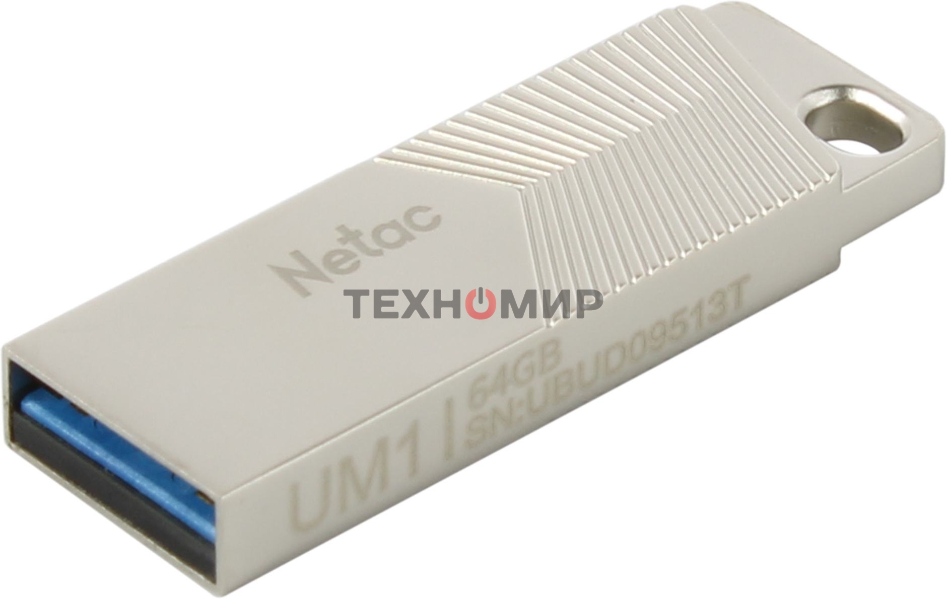 Флешка USB Netac UM1 (NT03UM1N-064G-32PN), 64Gb, USB 3.2, R/W 150/45, серебристый