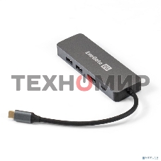 USB-концентратор ExeGate DUB-21C/PD/HL (кабель-адаптер USB Type-C --> 2xUSB3.0 + PD 100W + HDMI 4K@60Hz + Lan RJ45 10/100/1000Mb, Plug&Play, серая)