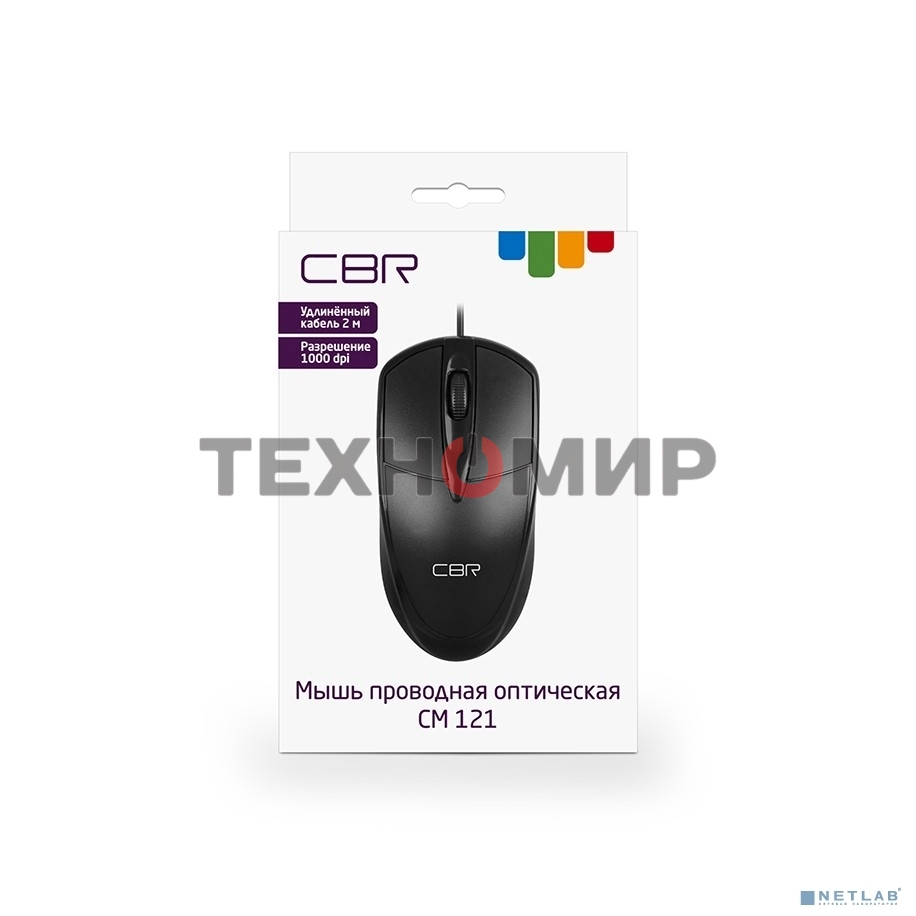 Мышь проводная CBR CM 121 черный, 1000 dpi, USB, кнопки - 3