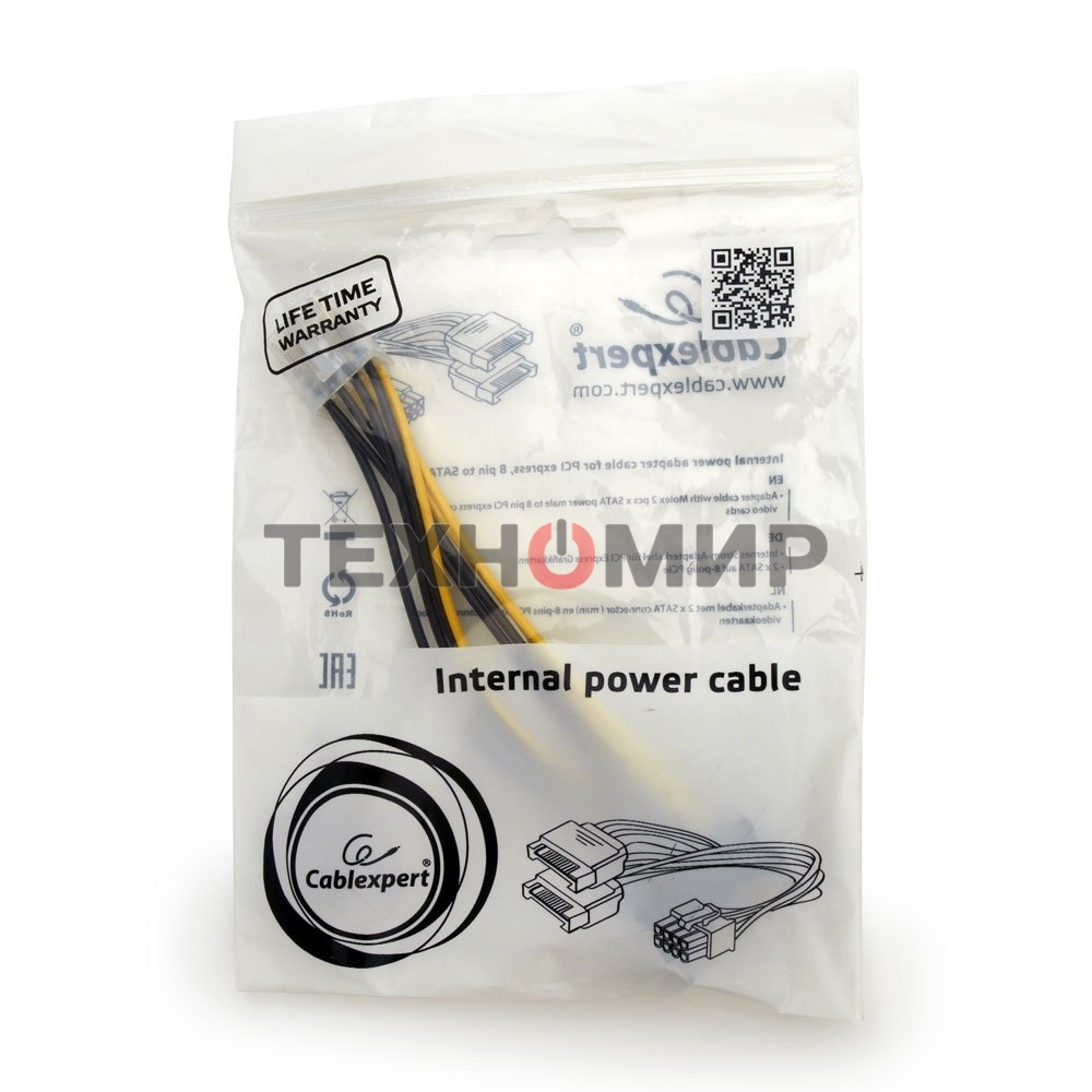 Разветвитель питания Cablexpert CC-PSU-83, 2xSATA->PCI-Express 8pin, для подключения в/к PCI-Е (8pin) к б/п ATX