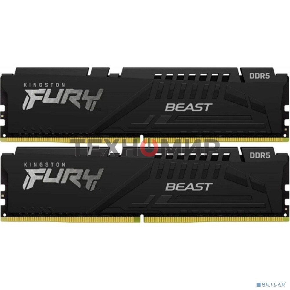 Оперативная память Kingston Fury Beast, DDR5, 32Gb (2x16Gb), 6400MHz, CL32, DIMM, с радиатором, черный